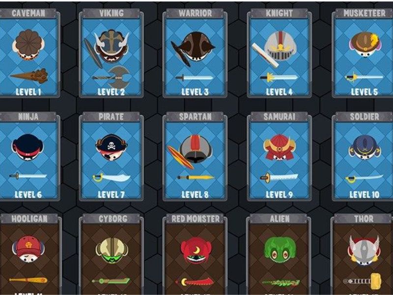 Hệ thống tiến cấp và đa dạng lớp nhân vật trong Evowars io