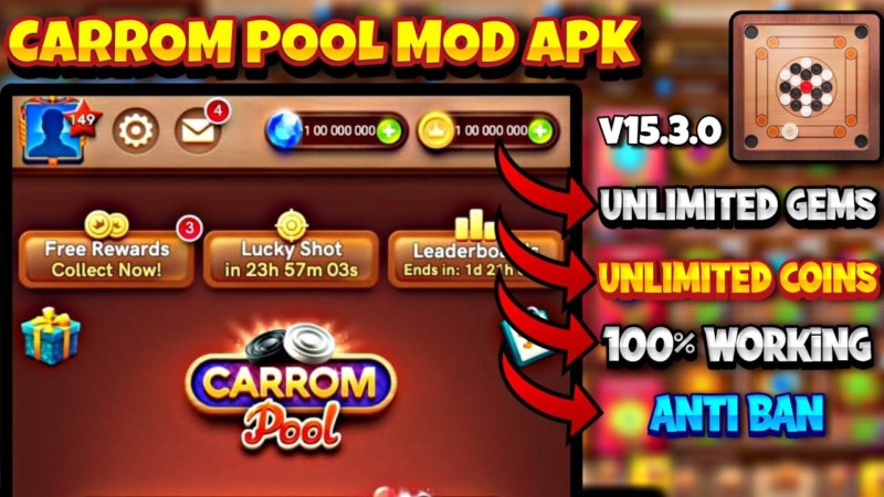 Download Carrom Pool Mod Apk Aim Hack 16.0.1 (Unlimited Coins and Gems)