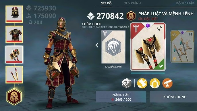 Shadow Fight 3 người chơi có thể chọn từ nhiều vũ khí từ thường đến huyền thoại