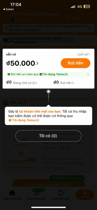 Cách kiếm tiền Affiliate với Temu